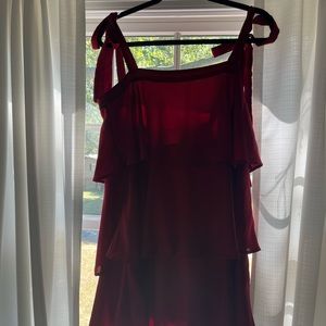 Tiered ruffle dress with self tying bow sleeves